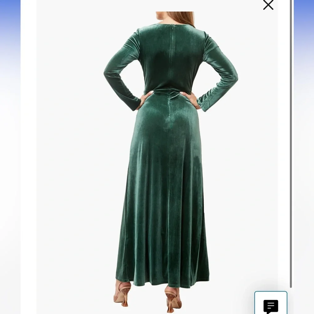 Love By Design Green Velvet Long Sleeve Wrap Maxi Dress - Picture 2 of 2